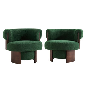 English Elm Modern Sculptural Barrel Swivel Chair Set of 2 with Bentwood Back for Living Room Green N760S0000060C