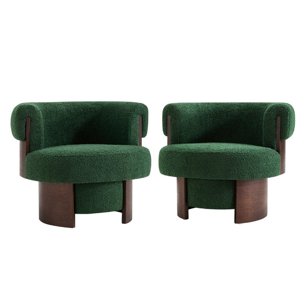 English Elm Modern Sculptural Barrel Swivel Chair Set of 2 with Bentwood Back for Living Room Green N760S0000060C