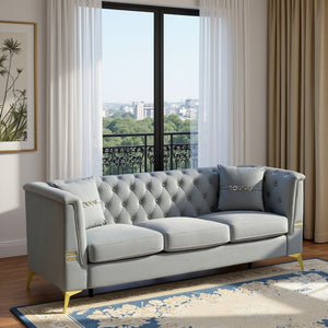 English Elm Fx-P83-Lgy3 Modern Tufted Velvet Sofa – Elegant 3-Seater Couch With Gold Legs & Plush Comfort For Homes W576S00218