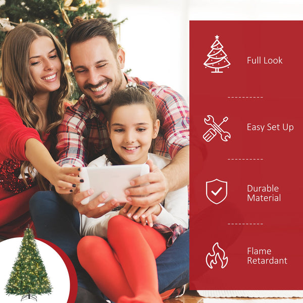 English Elm Homcom 7Ft Pre-Lit Douglas Fir Christmas Tree With 700 Warm White Leds, Realistic Look & Easy Setup W2225P249644