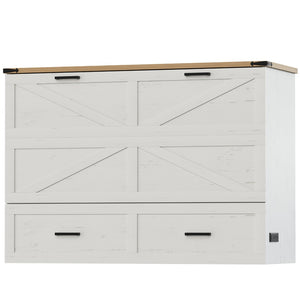 English Elm Queen Murphy Cabinet Bed Rustic Grey Farmhouse Style with Charging Station Storage W5271S00002