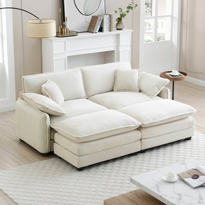 English Elm Two-Seater Theater Sofa In Plush Beige Corduroy With Ottoman - Perfect For Cozy Small Spaces! W714S00684-GIGA