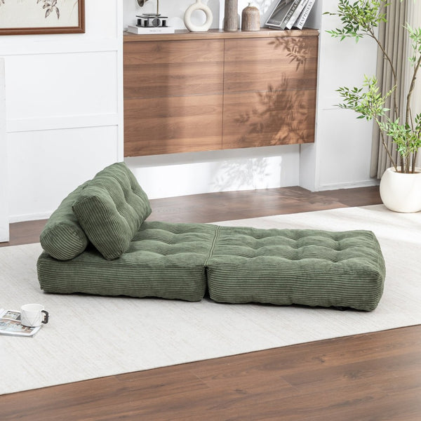 English Elm Folding Floor Sofa Bed Convertible Sleeper Chair with Shredded Foam Corded Fabric Green W2200P442796