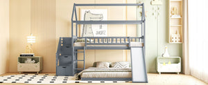 English Elm Twin Over Full Bunk Bed Playhouse Frame with Slide Staircase and Storage Drawers LT100129AAE