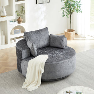 English Elm 55''l 55'l Chenille Swivel Lounge Chair Plush Foam Fill 360 Rotation Modern Living Room Grey W834S00641