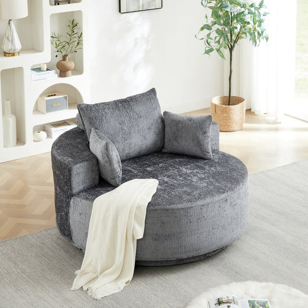 English Elm 55''l 55'l Chenille Swivel Lounge Chair Plush Foam Fill 360 Rotation Modern Living Room Grey W834S00641