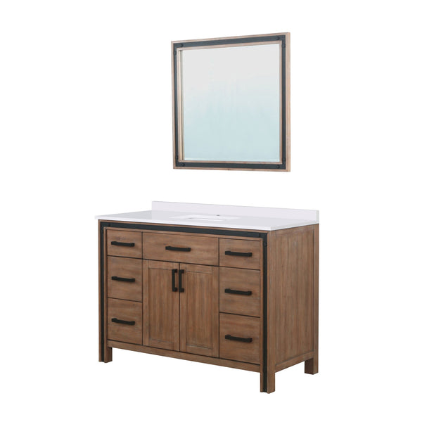 English Elm Rustic Barnwood 48" Bath Vanity with White Quartz Top, Soft-Close Drawers, Mirror & Ample Storage B2731S00807