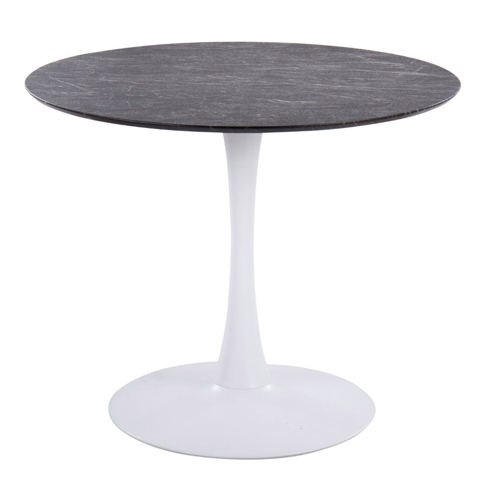 English Elm Modern Round Pedestal Dining Table with Marble Veneer Top and White Metal Base B202S01129