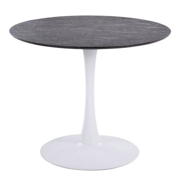 English Elm Modern Round Pedestal Dining Table with Marble Veneer Top and White Metal Base B202S01129