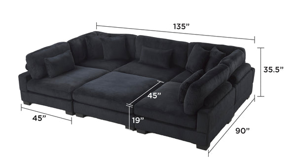 English Elm Bentley Modern U-Shaped Modular Sectional In Black Corduroy – Cozy, Stylish, And Reconfigurable Comfort B009S01576