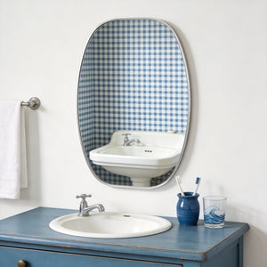 English Elm 24x36 Matte Metal Framed Oval Wall Mirror with Hd Glass for Bath or Entryway Silver W2203P474696