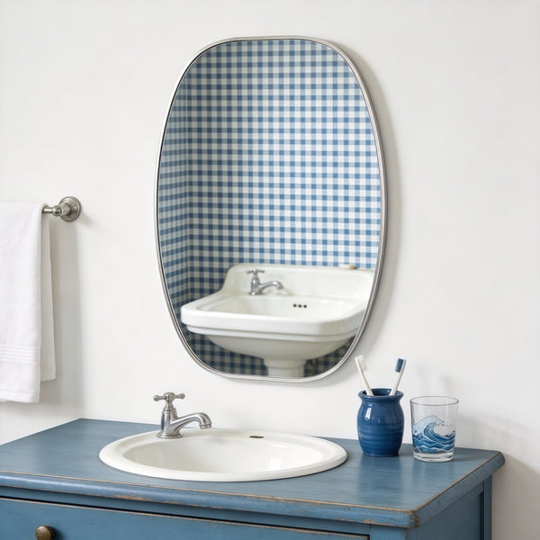 English Elm 24x36 Matte Metal Framed Oval Wall Mirror with Hd Glass for Bath or Entryway Silver W2203P474696