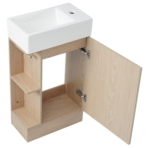 English Elm 18.6" Bathroom Vanity with Sink and Ceramic Top, MDF Cabinet with Door, TP Holder & Shelf Natural N725P212181N