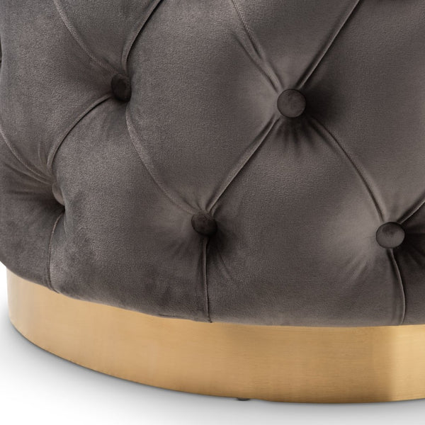 Baxton Studio Baxton Valeria Glam Velvet Ottoman - Gray Button Tufted Accent with Gold Base, Fully Assembled Comfort TSFOT030-Slate Grey/Gold-Otto