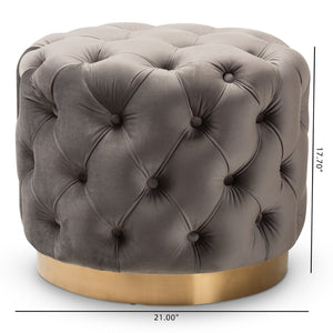 Baxton Studio Baxton Valeria Glam Velvet Ottoman - Gray Button Tufted Accent with Gold Base, Fully Assembled Comfort TSFOT030-Slate Grey/Gold-Otto