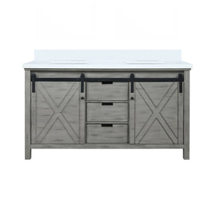 English Elm Ash Grey Double Bath Vanity 60"W X 22"D With Durable Cultured Marble Top & Ample Storage Solutions B2731P260142