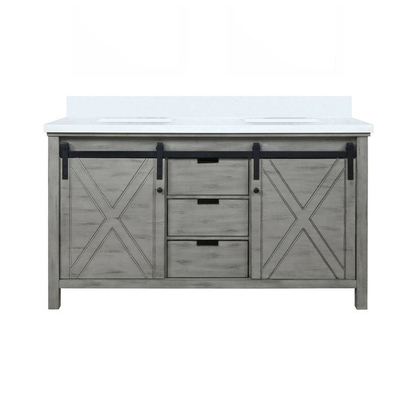 English Elm Ash Grey Double Bath Vanity 60"W X 22"D With Durable Cultured Marble Top & Ample Storage Solutions B2731P260142