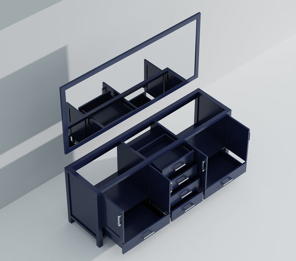 English Elm Navy Double Bath Vanity 80" W x 22" D with Two 30" Mirrors — Spacious Storage, Fully Assembled Wood Cabinet B2731S00562