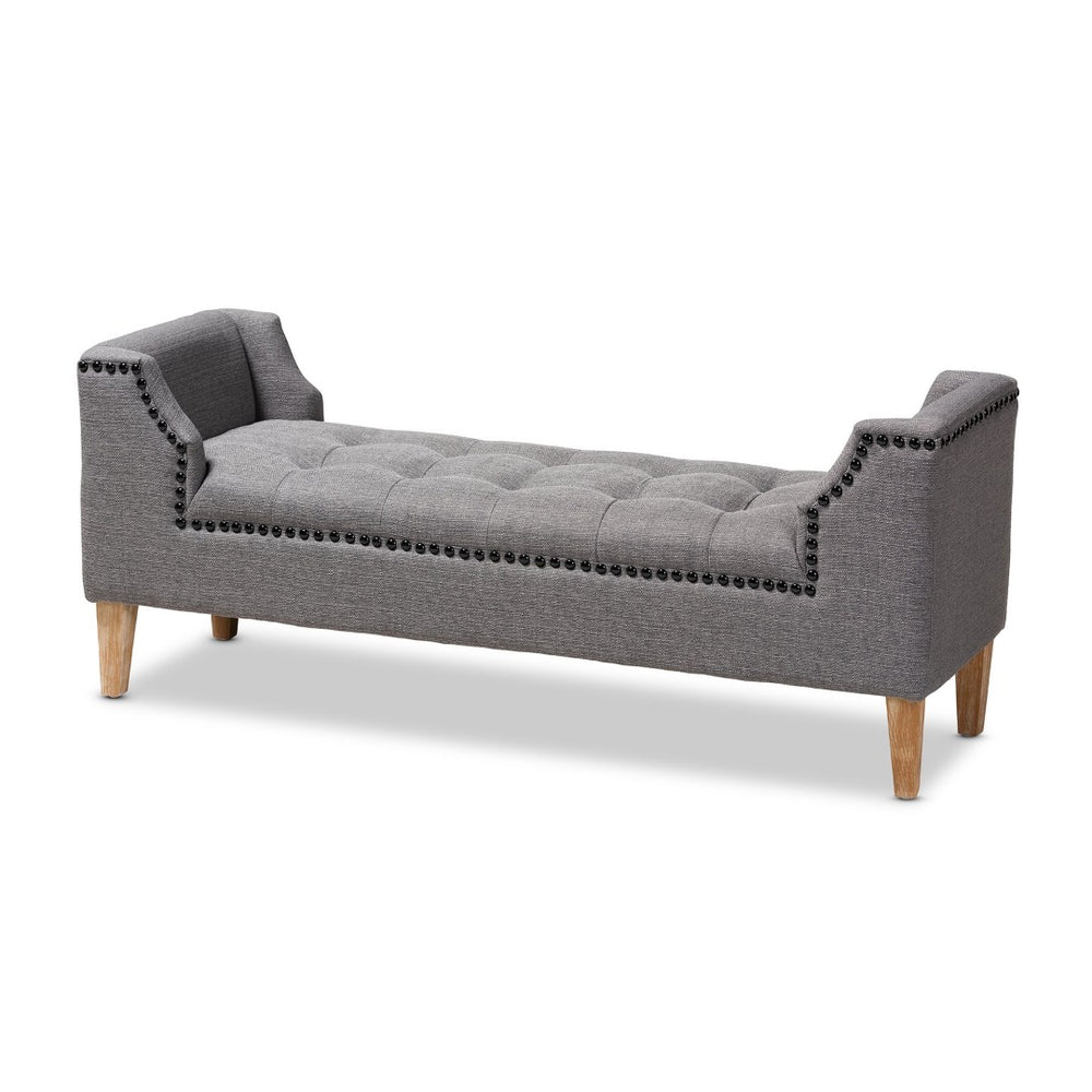 Baxton Studio Baxton Perret Modern Gray Linen Bench with Tufting & Natural Oak Legs - Stylish Seating Solution! TSF7739-Grey/Natural Oak-Bench