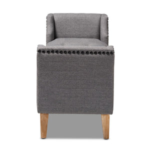 Baxton Studio Baxton Perret Modern Gray Linen Bench with Tufting & Natural Oak Legs - Stylish Seating Solution! TSF7739-Grey/Natural Oak-Bench