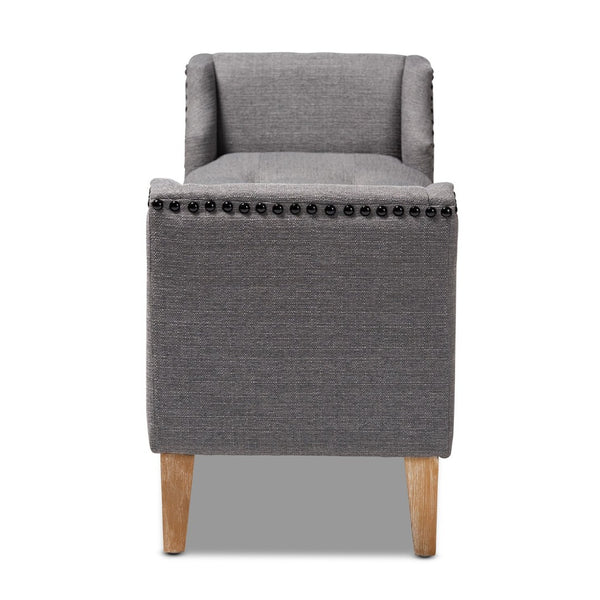 Baxton Studio Baxton Perret Modern Gray Linen Bench with Tufting & Natural Oak Legs - Stylish Seating Solution! TSF7739-Grey/Natural Oak-Bench