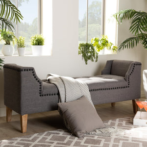 Baxton Studio Baxton Perret Modern Gray Linen Bench with Tufting & Natural Oak Legs - Stylish Seating Solution! TSF7739-Grey/Natural Oak-Bench