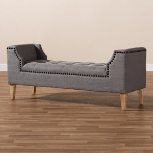 Baxton Studio Baxton Perret Modern Gray Linen Bench with Tufting & Natural Oak Legs - Stylish Seating Solution! TSF7739-Grey/Natural Oak-Bench