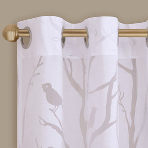 JLA Home Madison Park - Grommet Sheer Bird-on-Branches Burnout Curtain Panel with Silver Grommets, Lightweight Airy Glow MP40-1050