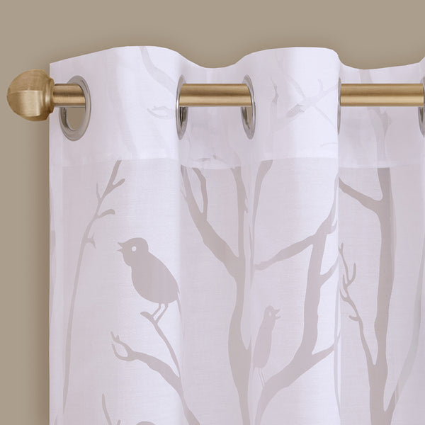 JLA Home Madison Park - Grommet Sheer Bird-on-Branches Burnout Curtain Panel with Silver Grommets, Lightweight Airy Glow MP40-1050