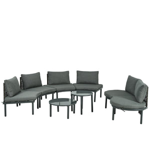 English Elm TOPMAX 8-Piece Patio Sofa Set with Modular Half-Moon Sectionals, Tempered Glass Tables, Cushioned Komfort Gray SP100029AAE