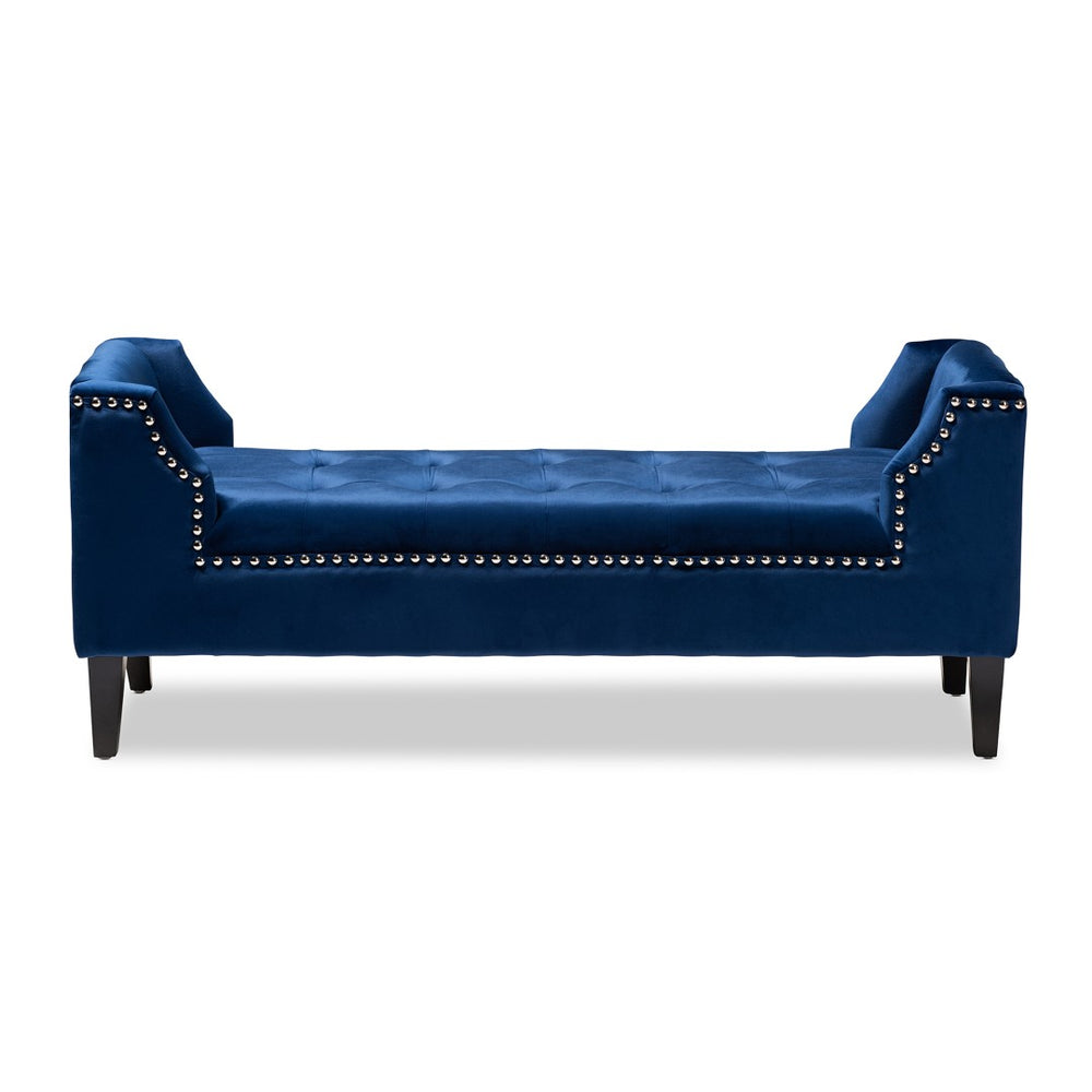 Baxton Studio Baxton Studio Perret Luxurious Royal Blue Velvet Bench with Espresso Wood Frame & Elegant Tufting TSF7739-Dark Royal Blue/Black-Bench