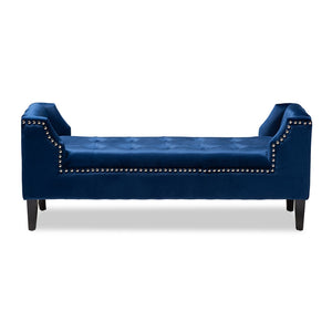 Baxton Studio Baxton Studio Perret Luxurious Royal Blue Velvet Bench with Espresso Wood Frame & Elegant Tufting TSF7739-Dark Royal Blue/Black-Bench