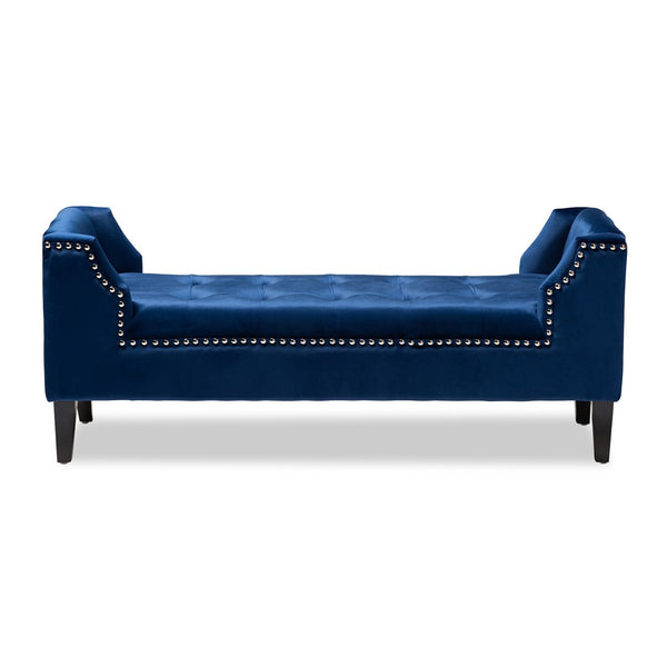 Baxton Studio Baxton Studio Perret Luxurious Royal Blue Velvet Bench with Espresso Wood Frame & Elegant Tufting TSF7739-Dark Royal Blue/Black-Bench