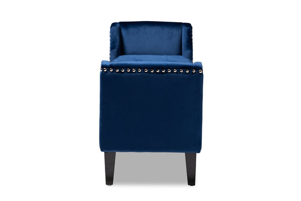 Baxton Studio Baxton Studio Perret Luxurious Royal Blue Velvet Bench with Espresso Wood Frame & Elegant Tufting TSF7739-Dark Royal Blue/Black-Bench