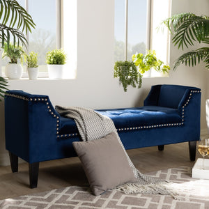 Baxton Studio Baxton Studio Perret Luxurious Royal Blue Velvet Bench with Espresso Wood Frame & Elegant Tufting TSF7739-Dark Royal Blue/Black-Bench