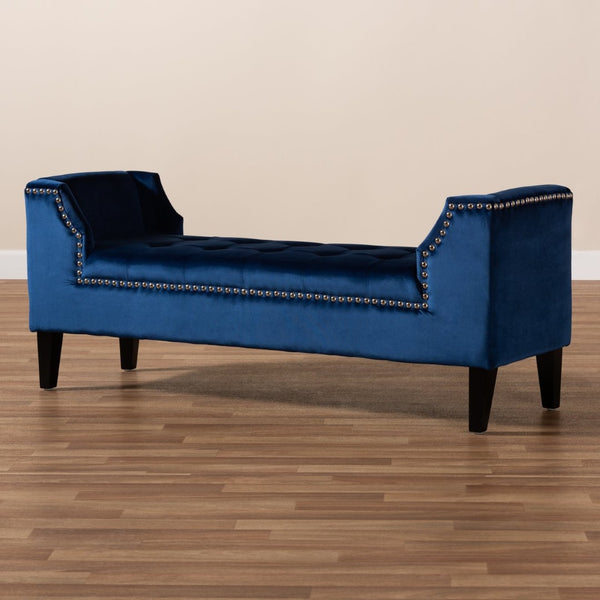 Baxton Studio Baxton Studio Perret Luxurious Royal Blue Velvet Bench with Espresso Wood Frame & Elegant Tufting TSF7739-Dark Royal Blue/Black-Bench