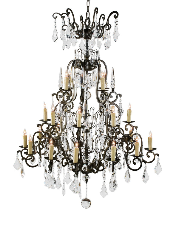 Wildwood Esmerado Large Bronzed Iron Chandelier With 24 Crystal Drops, 9Ft Chain, Elegant Grand Lighting 9382