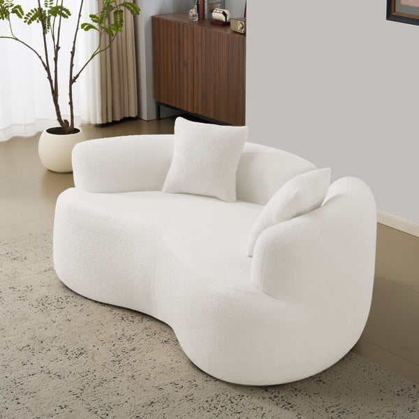 English Elm 66.93 Curved Loveseat 73" Heart-Shaped Teddy Velvet Sofa Full Foam & Spring Support, No-Assembly Cozy Compact White W3612P332115