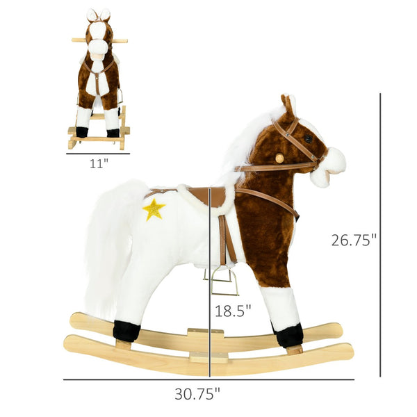 English Elm Rocking Horse Plush Ride on Toy with Music Soft Padded Body for Kids Playroom Fun T3971P442268