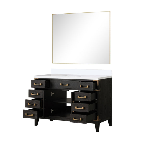 English Elm Black Oak Single Bath Vanity Set With White Quartz Top & Large Mirror - Stylish Storage Solution B2731S02129