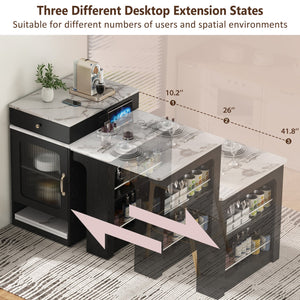 English Elm K&K Modern Extendable 59.5" Kitchen Island with Double-Sided Storage, Power Outlet & Casters Black N707S000017B