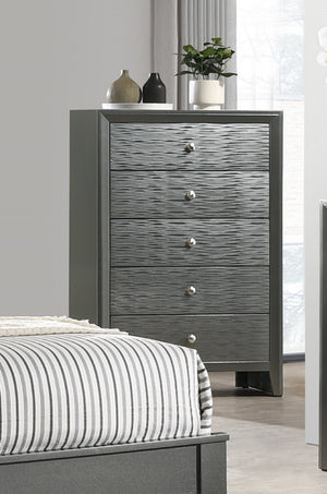 English Elm 1pc Modern 9-Drawer Dresser with Round Knobs, Gunmetal Wood-Pattern Finish, Stylish Bedroom Storage Dark Gray 33.5 L x 18.4 W x 49.8 H B2741P345937
