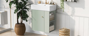 English Elm 21.6 inch Modern Floating Bathroom Vanity with Ceramic Basin, Wave Door, Rose Gold Handle Green N729P170388F