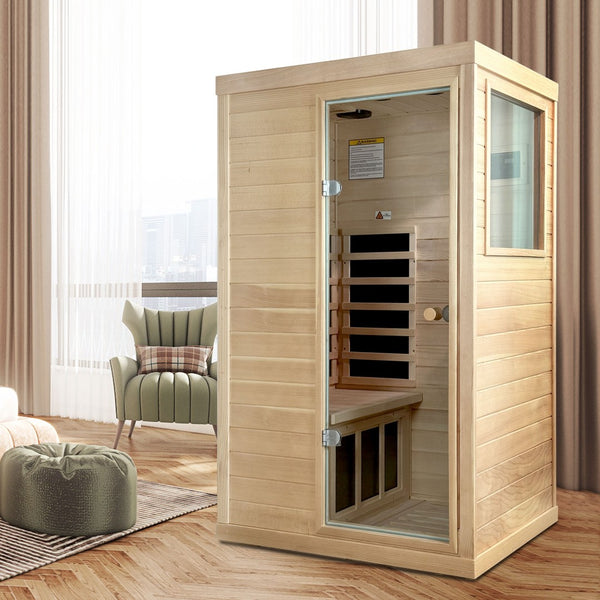 English Elm Canadian Hemlock Single Person Far Infrared Home Sauna with Led and Bluetooth Audio W632S00033