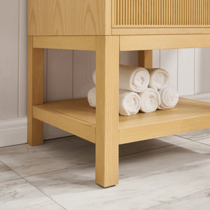 English Elm 20 Inch Ash Wood Bathroom Vanity Pre-assembled with Ceramic Basin and Adjustable Storage W2316P380501