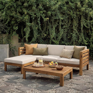 English Elm Cambridge Acacia Wood Outdoor L Shaped Sectional Sofa Set with Teak Finish Patio 63705.00BGE