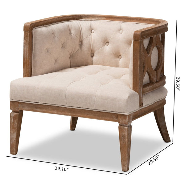 Baxton Studio Baxton Studio Esme Barrel Chair: Elegant Beige Linen Upholstery & White-Washed Oak Frame Design TSF9911-Beige/Natural Oak-CC