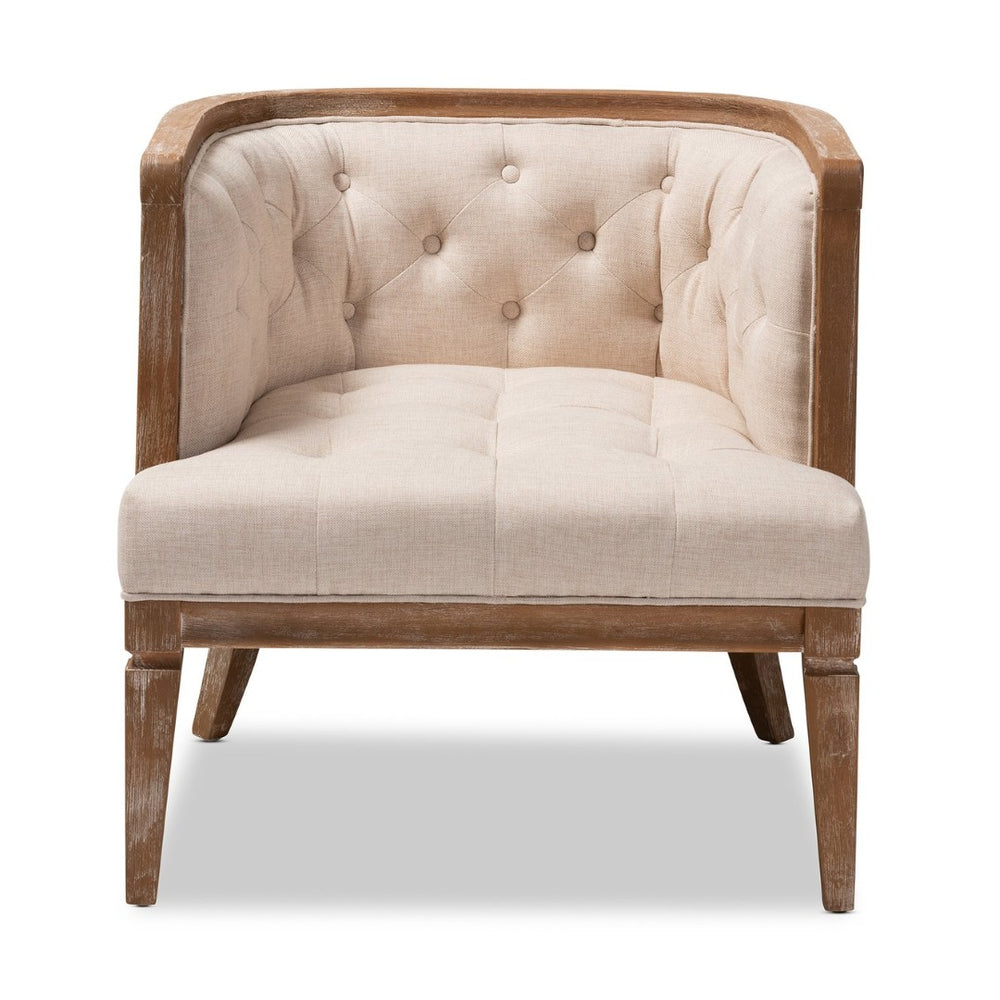 Baxton Studio Baxton Studio Esme Barrel Chair: Elegant Beige Linen Upholstery & White-Washed Oak Frame Design TSF9911-Beige/Natural Oak-CC