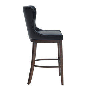 English Elm Blair Wood Upholstered Barstool: Elegant Black Design With Wingback Support & Gold Accents, Fully Assembled B365P398072