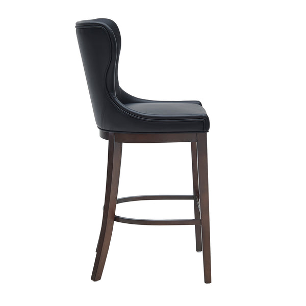 English Elm Blair Wood Upholstered Barstool: Elegant Black Design With Wingback Support & Gold Accents, Fully Assembled B365P398072